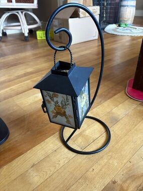 Black Floral Glass Hanging Lantern